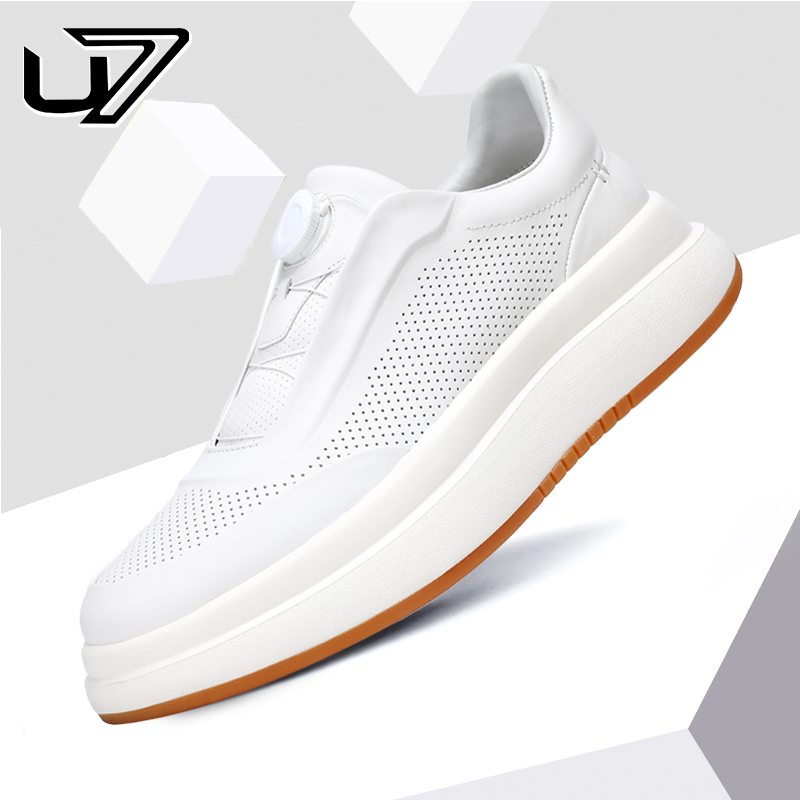 U7品牌男鞋 好鞋相伴 2025年新款纽扣时尚百搭真皮厚底男士休闲鞋
