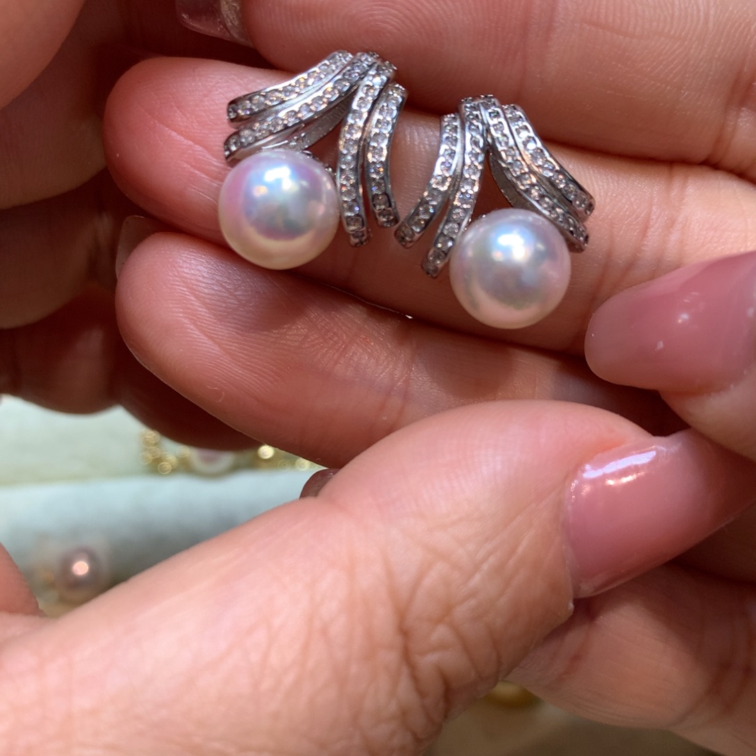 海水珍珠耳饰银S925镶嵌