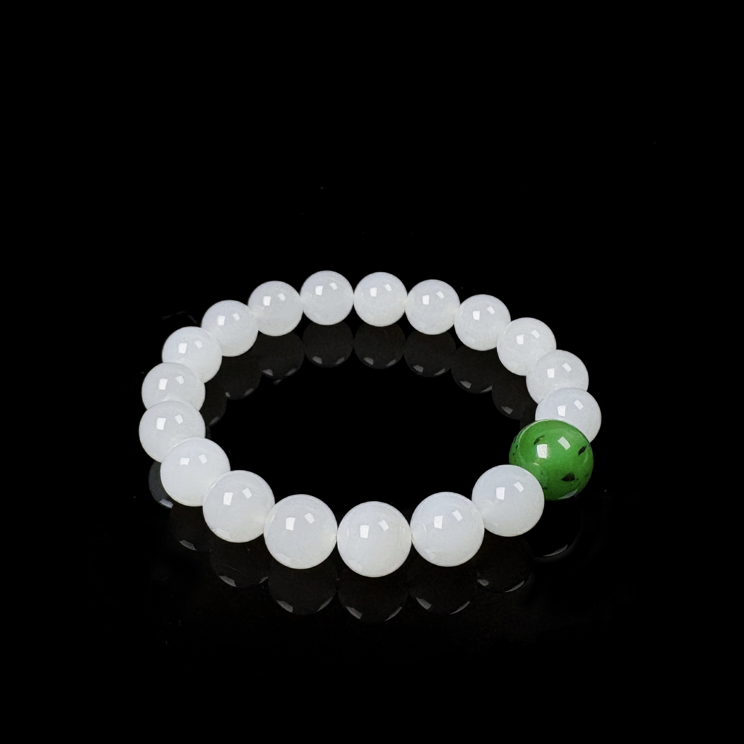 【染山】严选精品 和田玉顶及高冰白10mm手串 配12mm乌兰乌德碧玉