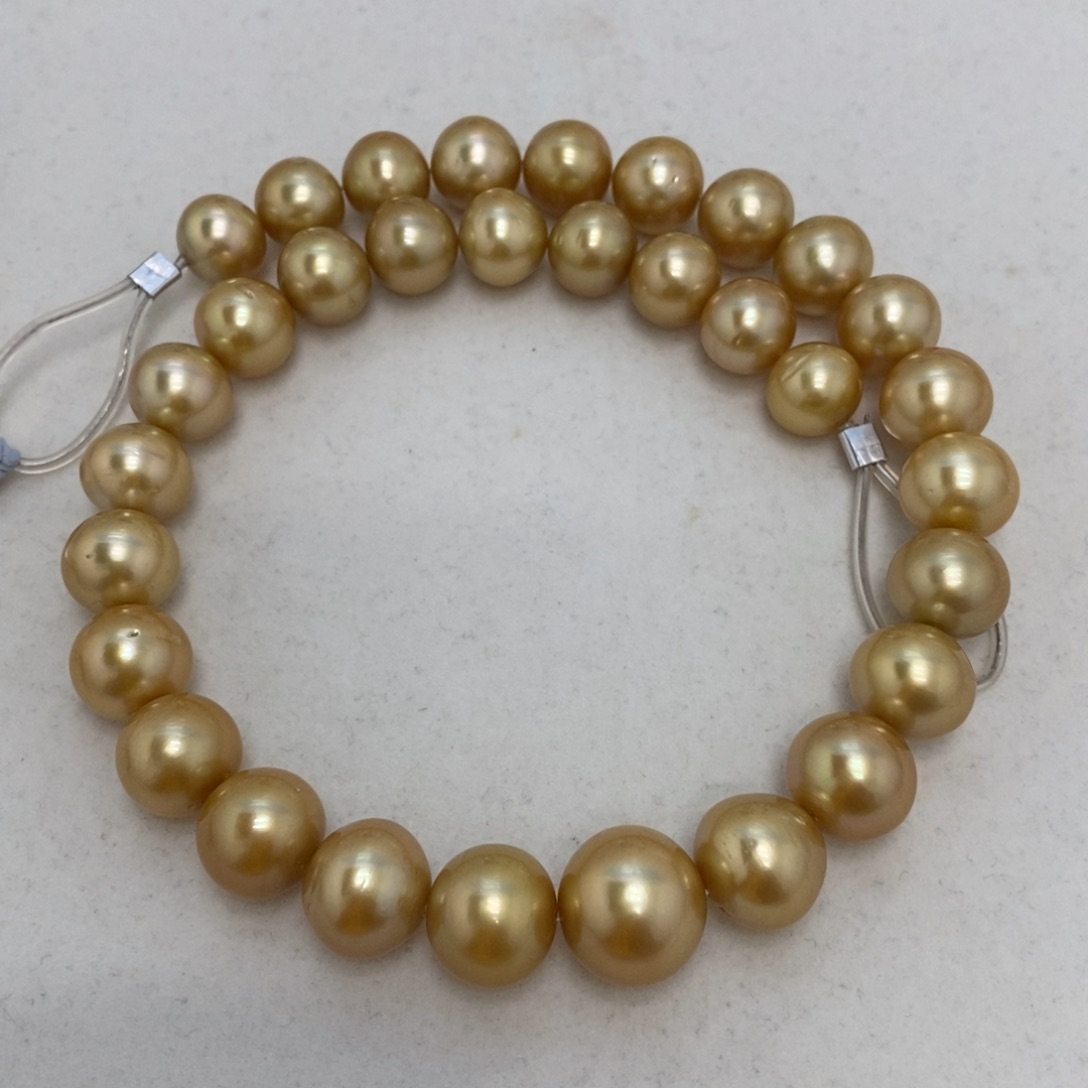 裸珠海水珍珠金珠满串12～16