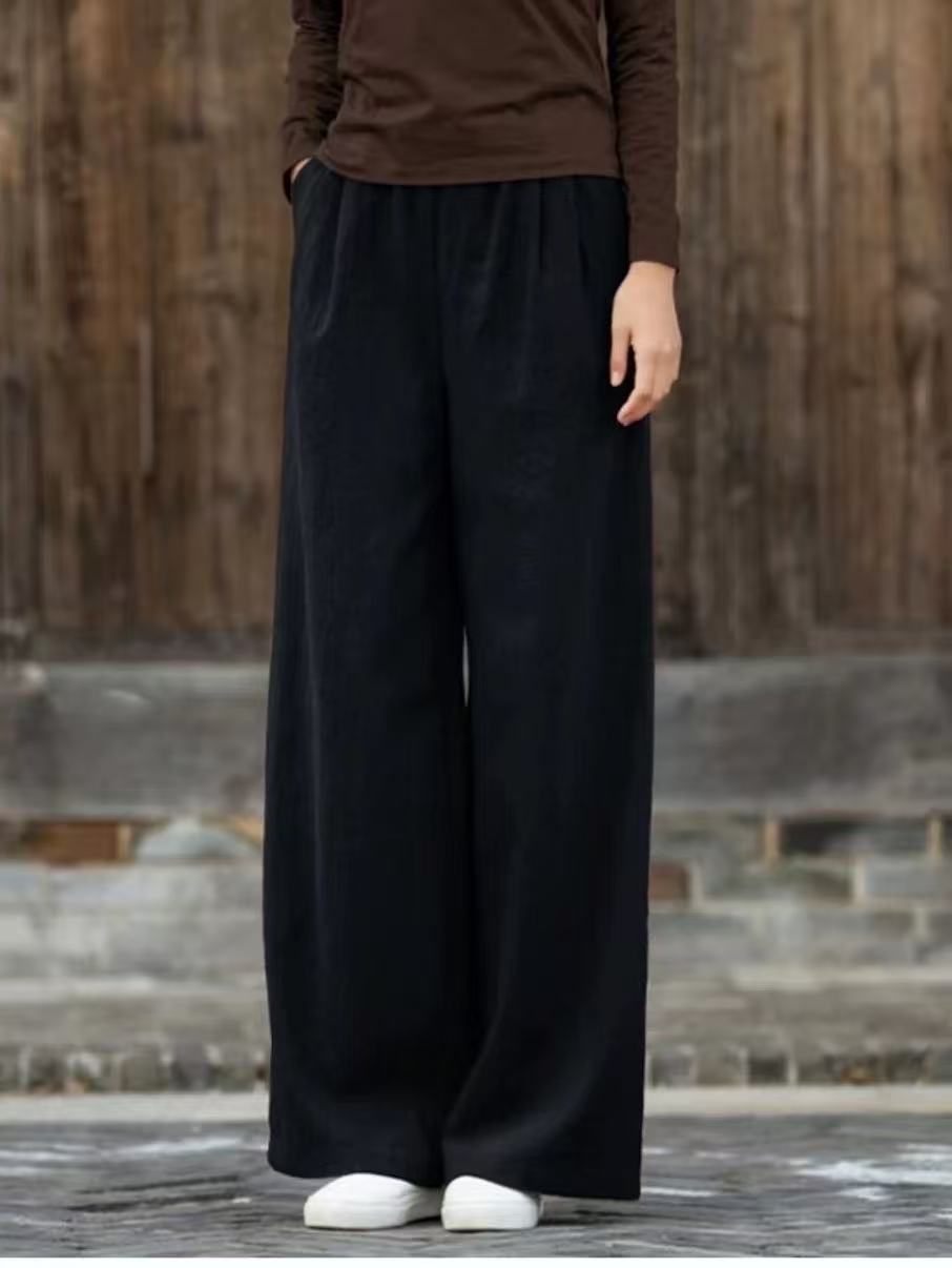 Q直筒秋冬季新中式文艺复古棉砂洗宽松休闲裤百搭