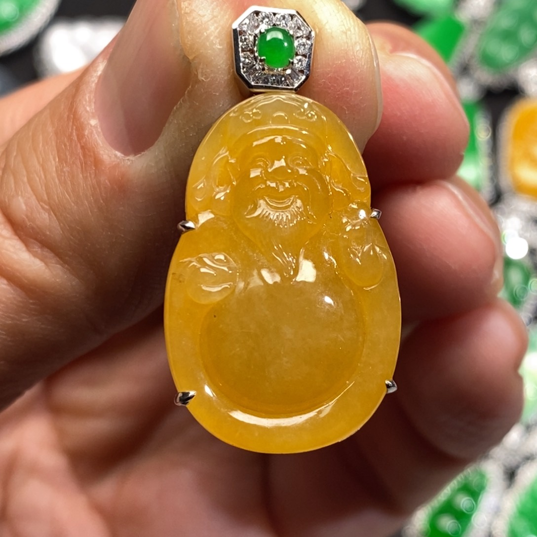 翡翠吊坠(不含链)18K金镶嵌财神