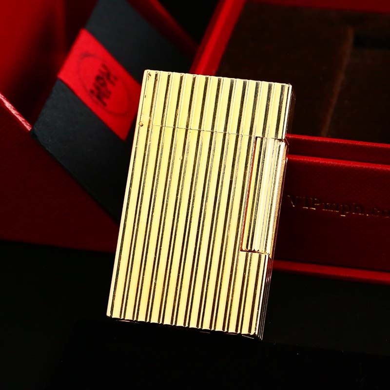 Dupont充气打火机镀金竖条纹L2大号高档男士个性复古款
