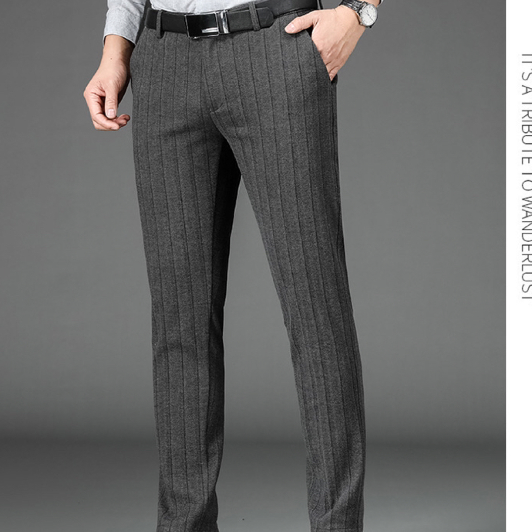 【1688】秋冬季商务休闲裤直筒条纹毛呢高弹舒适百搭中年长裤厚款
