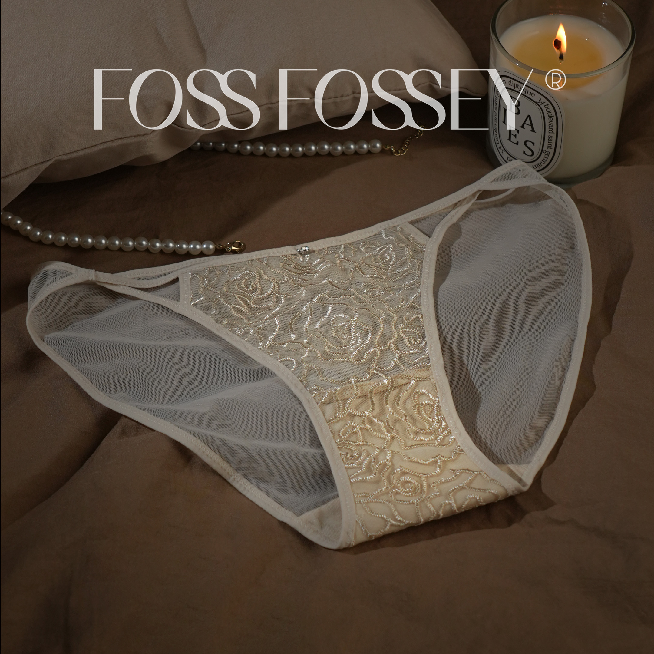 「F」暮夜缪斯*法式复古玫瑰刺绣低腰纯欲性感高开叉三角裤网纱镂空