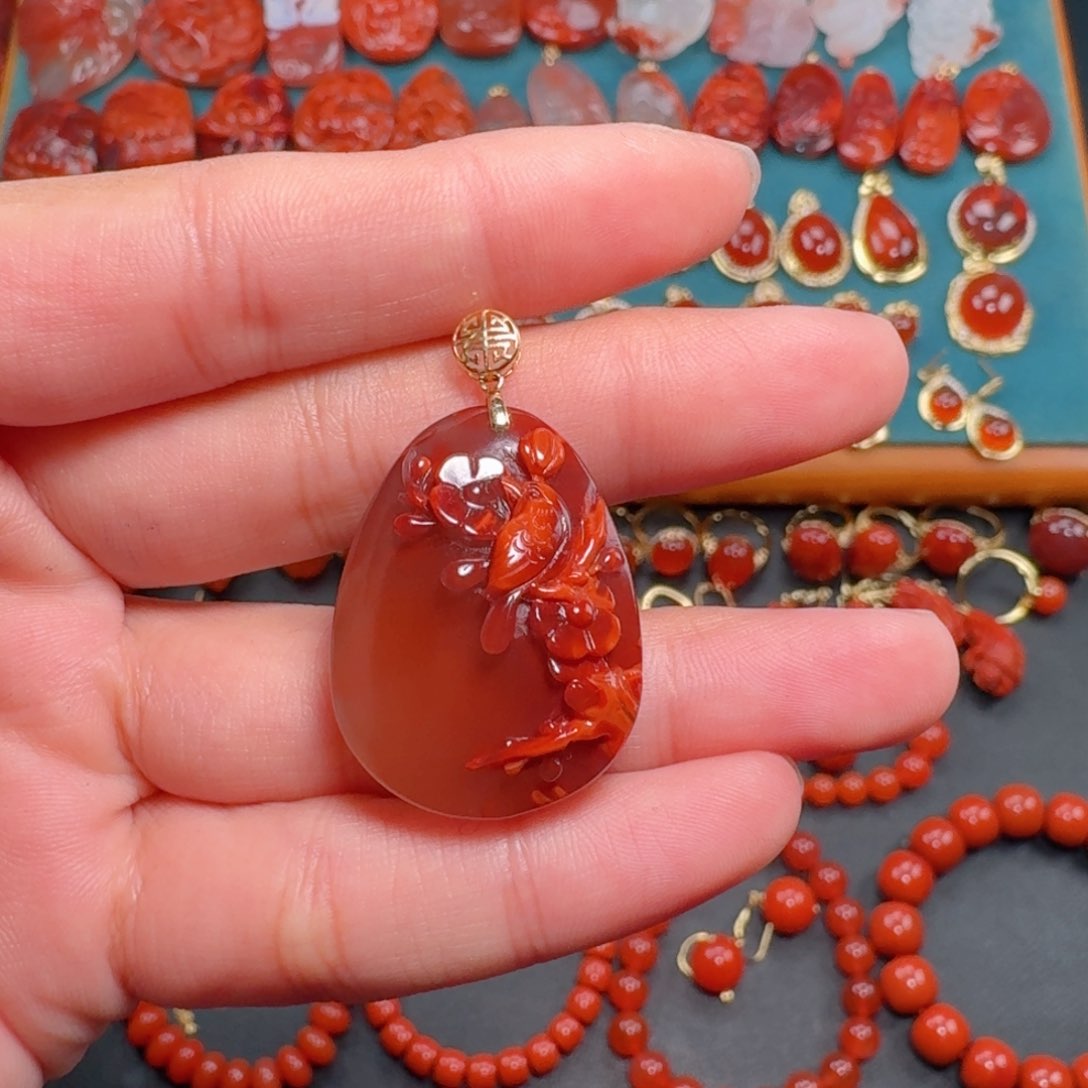 南红玛瑙南红18K金镶嵌