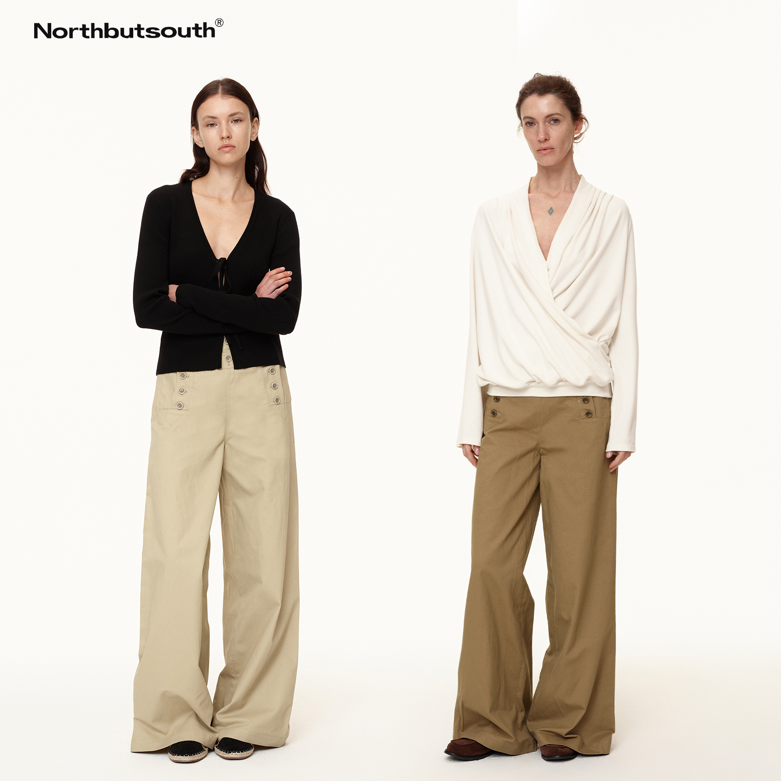 Northbutsouth 甲板多纽扣宽松直筒休闲裤