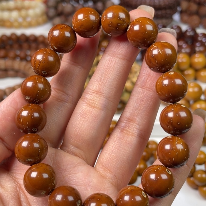 紫金鼠手串12.7尺寸练手瑕疵款（黄斑棕线）