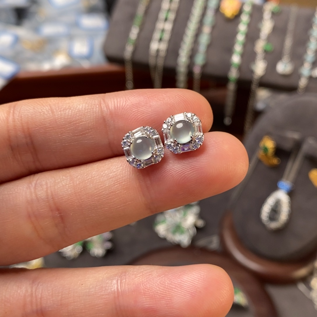 翡翠银S925镶嵌耳饰