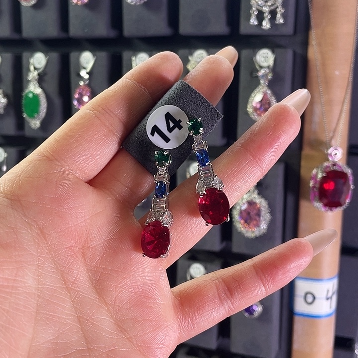 银S925镶嵌红宝石耳饰14