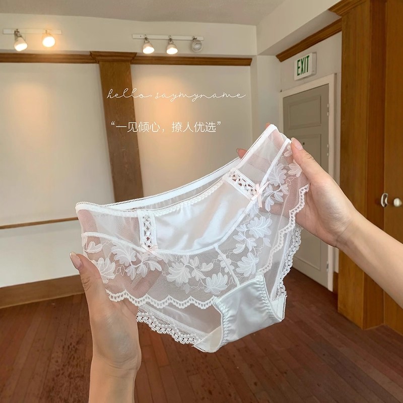 紫鸢温柔~ 纯欲性感缎面蕾丝内裤女女款2025爆款提花网纱三角短裤