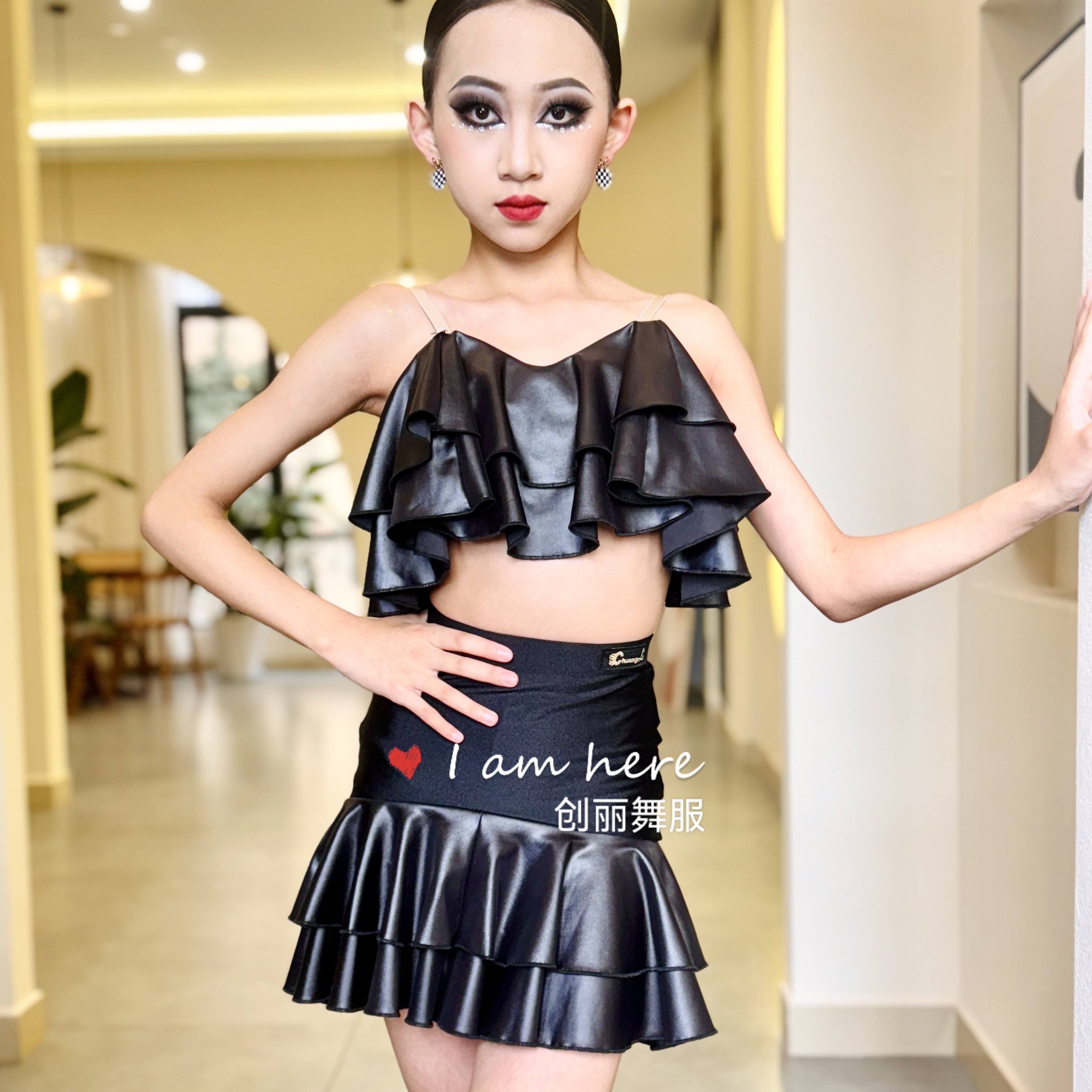 创丽舞服戴瑜同款2025黑色春夏分体拉丁舞服练习服