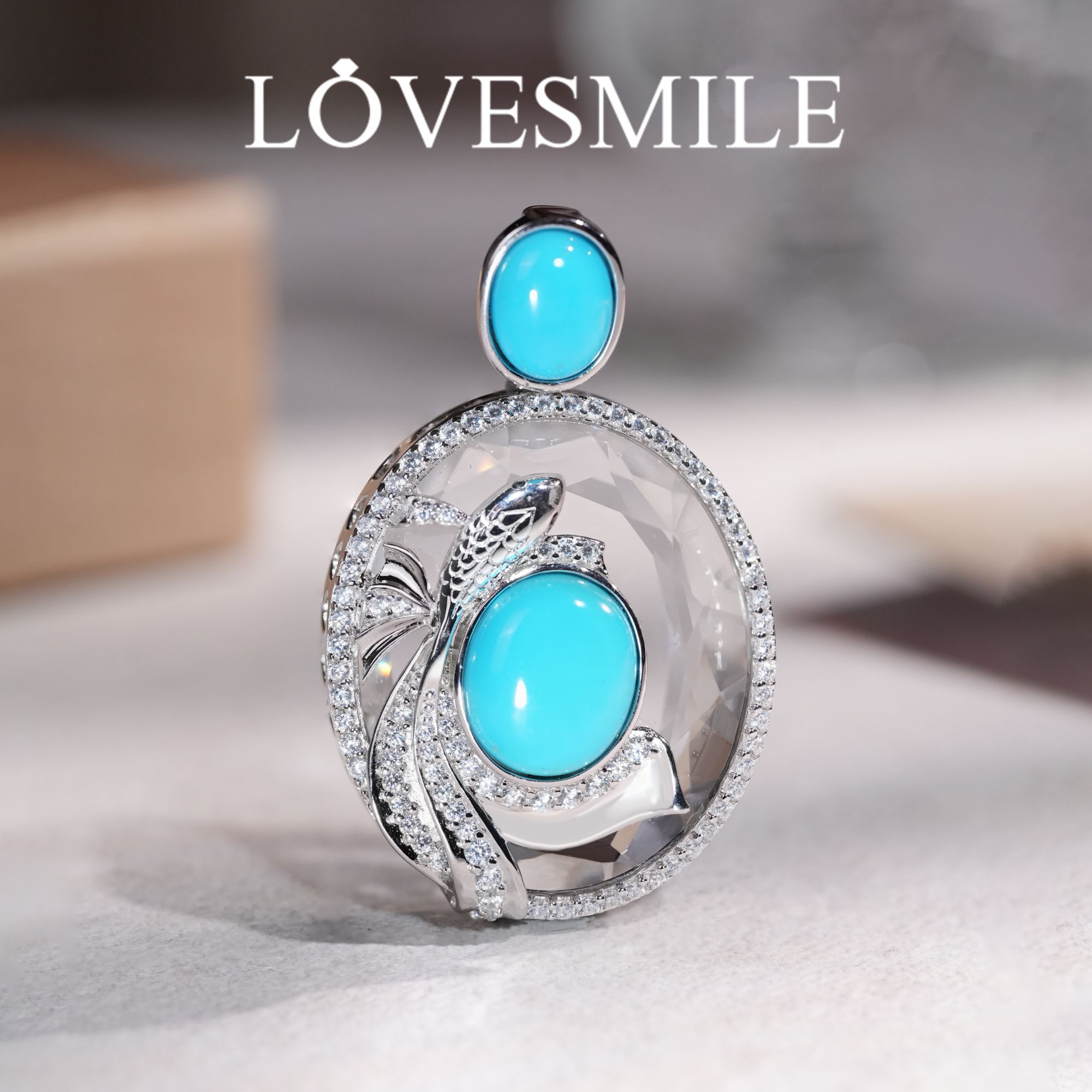 S925银绿松石吊坠大气精工百搭如鱼得水时尚镶嵌