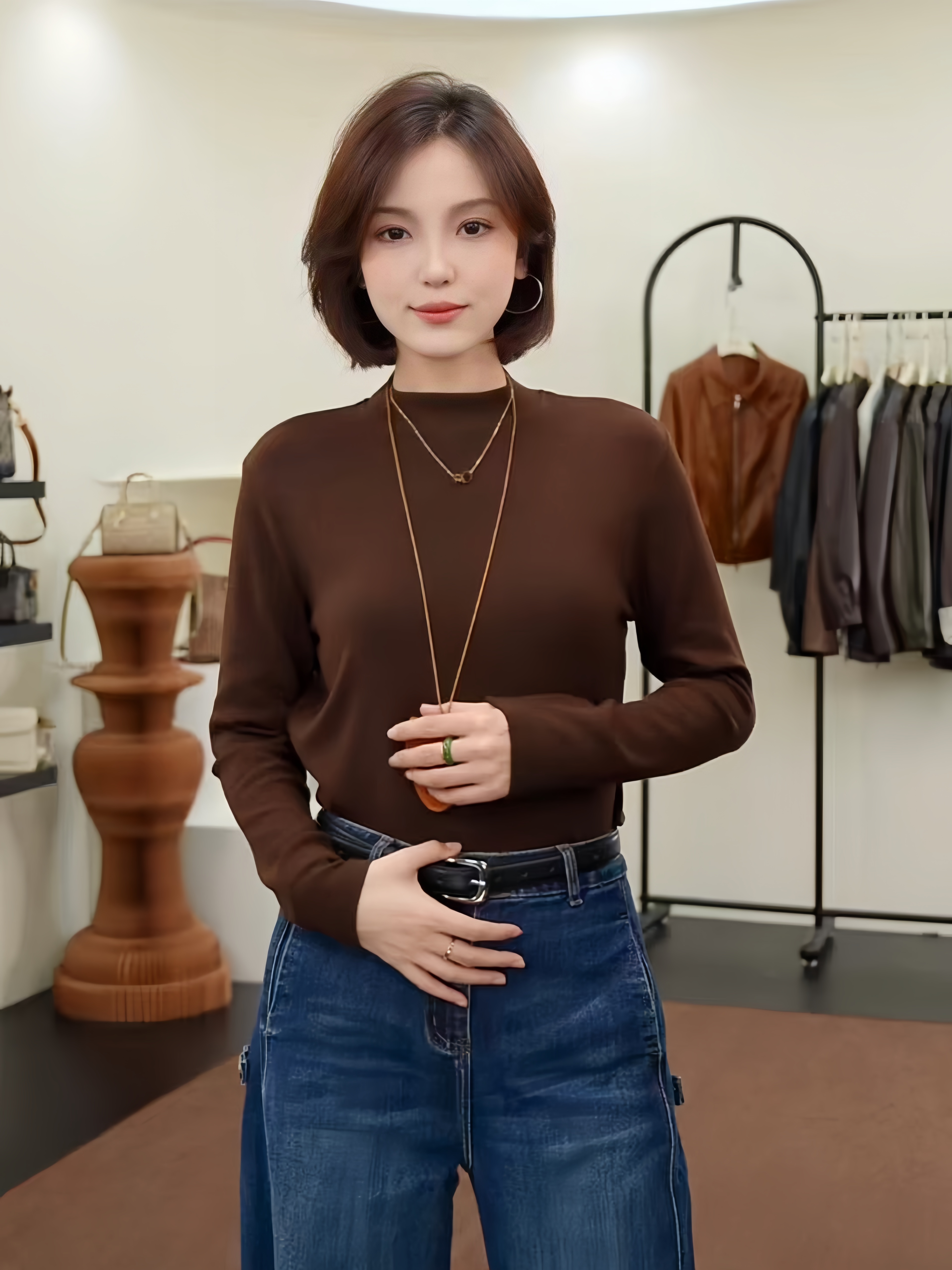 【夜影新月】2025新款中领长袖内搭/弹力不易皱显瘦背心秋冬内搭