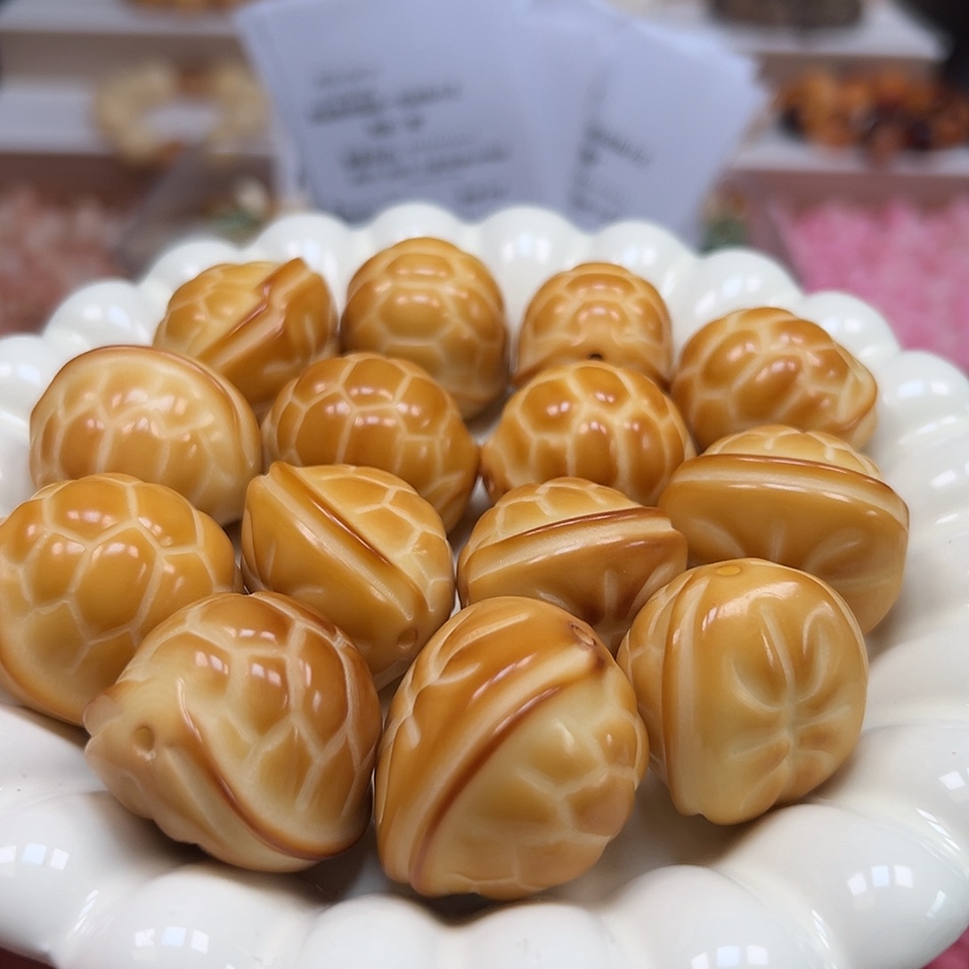 手串菩提根/象牙果微瑕炭烧大富甲4孔道有裂