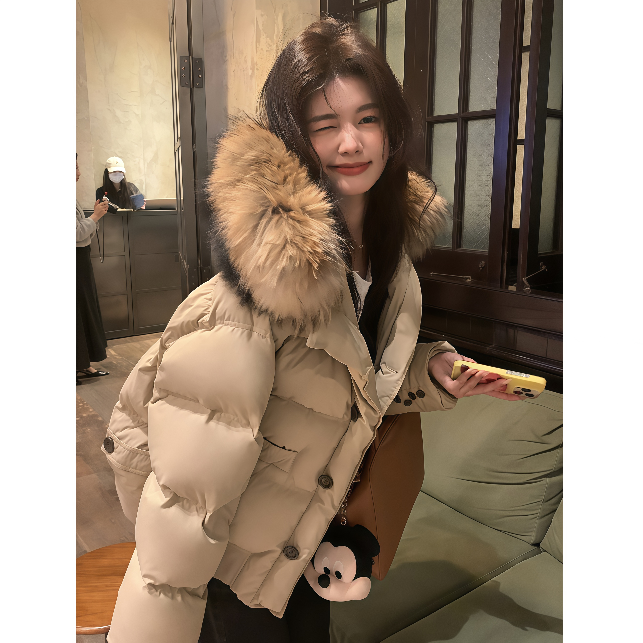 大毛领连帽短款棉服女2025冬季新款加厚保暖小个子面包服棉衣外套