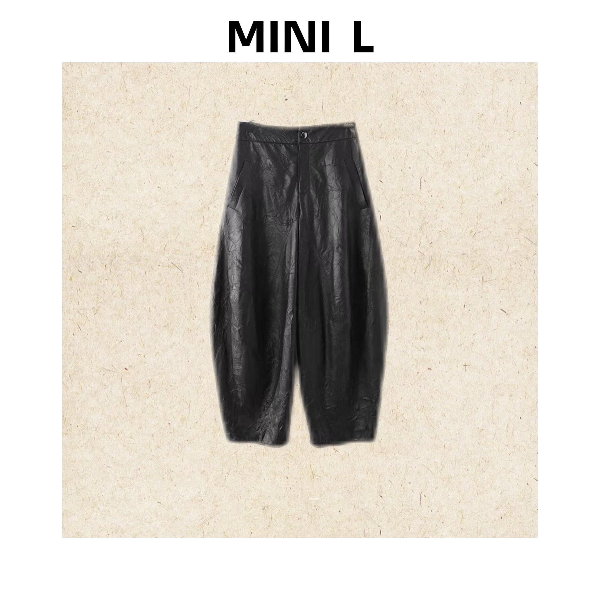 [MINI L]“萝卜裤”腔调褶皱绵羊皮休闲九分皮裤