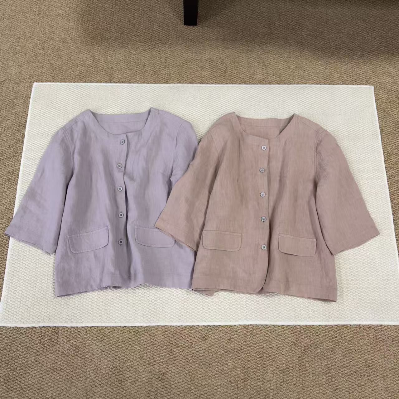 【左耳与麻】必冲！！植物染~夏款双雨露汉麻七分袖小开衫外套女26120