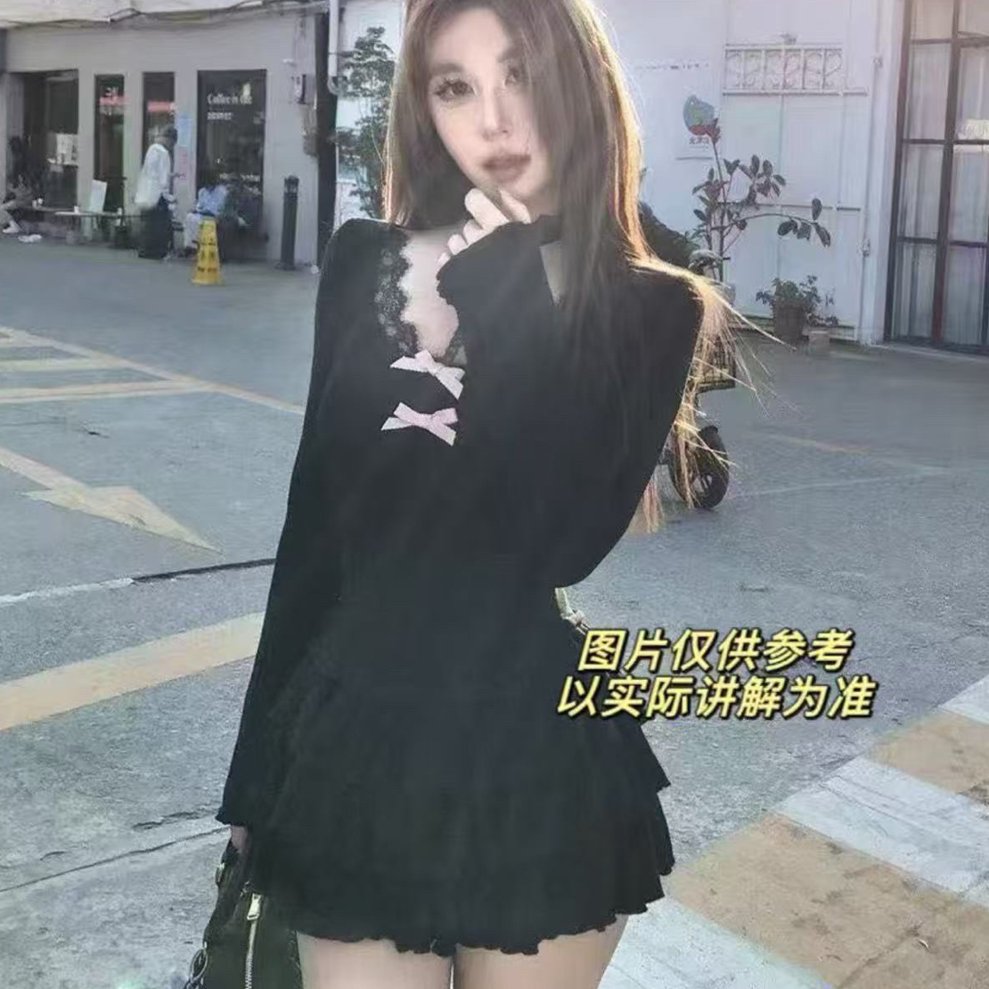 肉肉家 大码胖MM纯欲风蕾丝拼接连衣裙子收腰显瘦高级感短裙2233