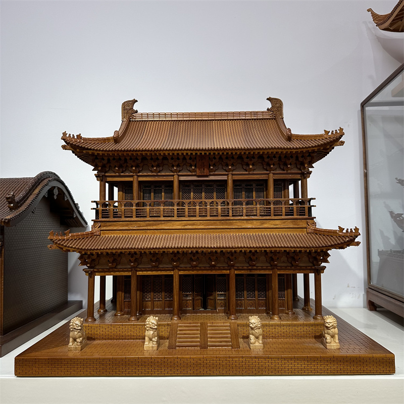 万＆贺中式木雕古建筑狮子楼模型客厅办公室玄关大堂装饰摆件礼品