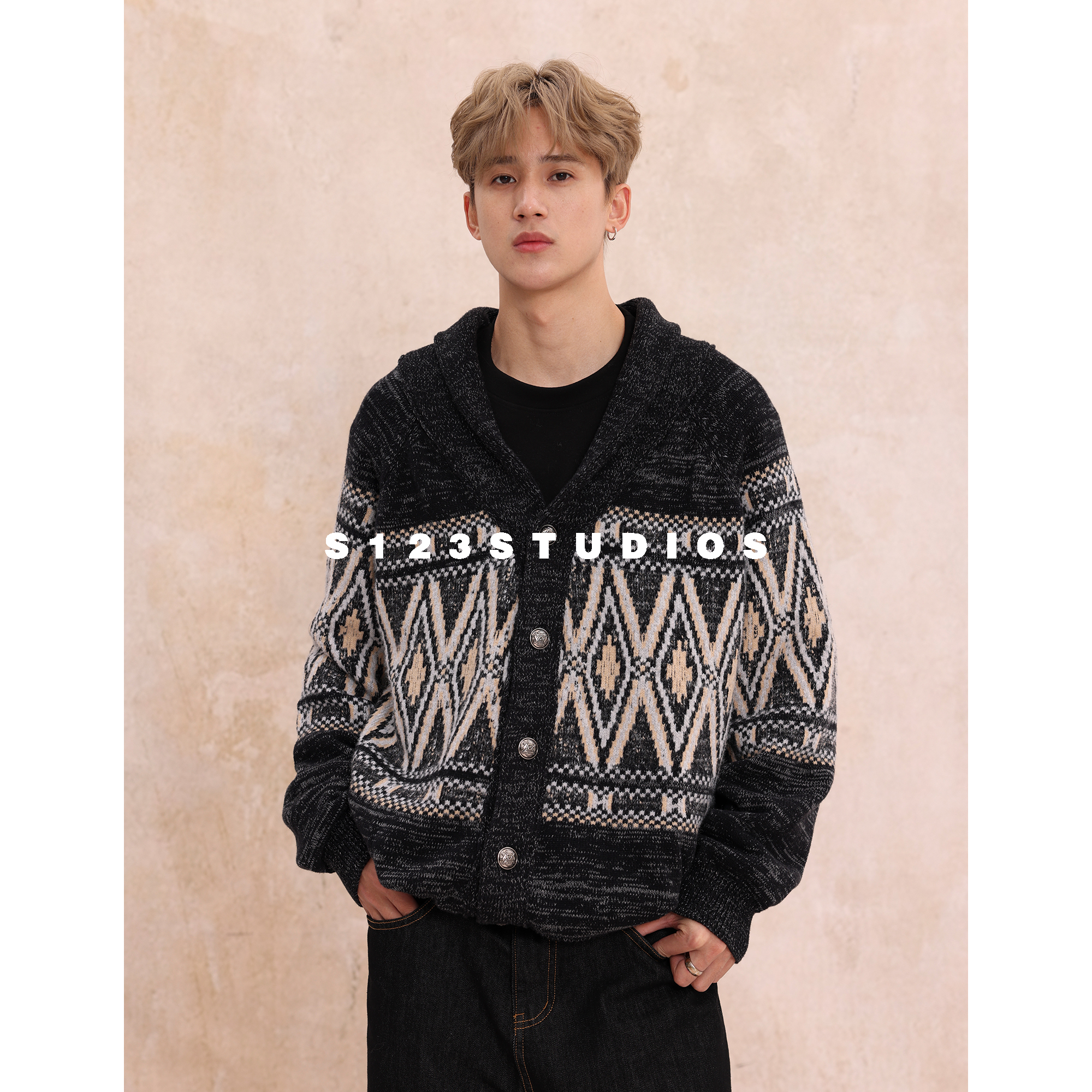 S123费尔岛羊毛衫 学院风撞色针织开衫毛衣男女宽松潮