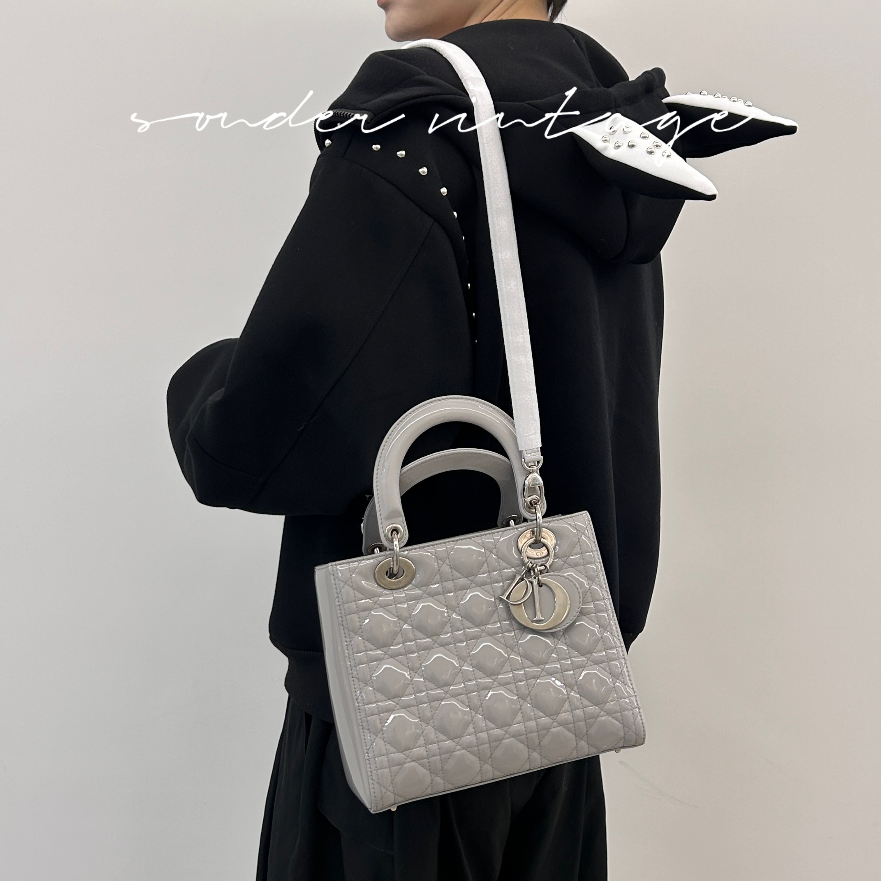 95新 DIOR/迪奥 Dior漆皮灰色5格戴妃包
