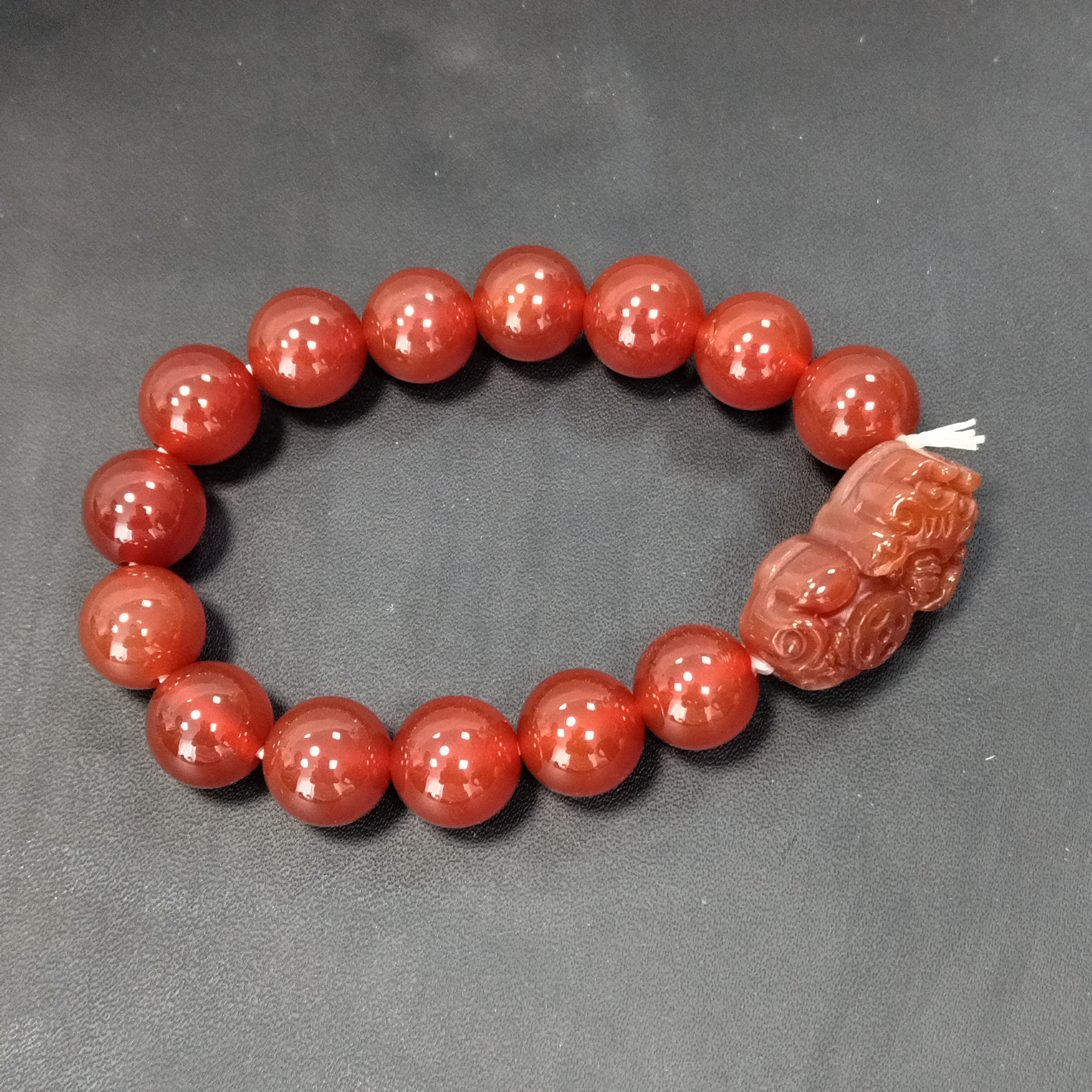 【侯总甄选】楠荭玛瑙锦红貔貅12mm手串