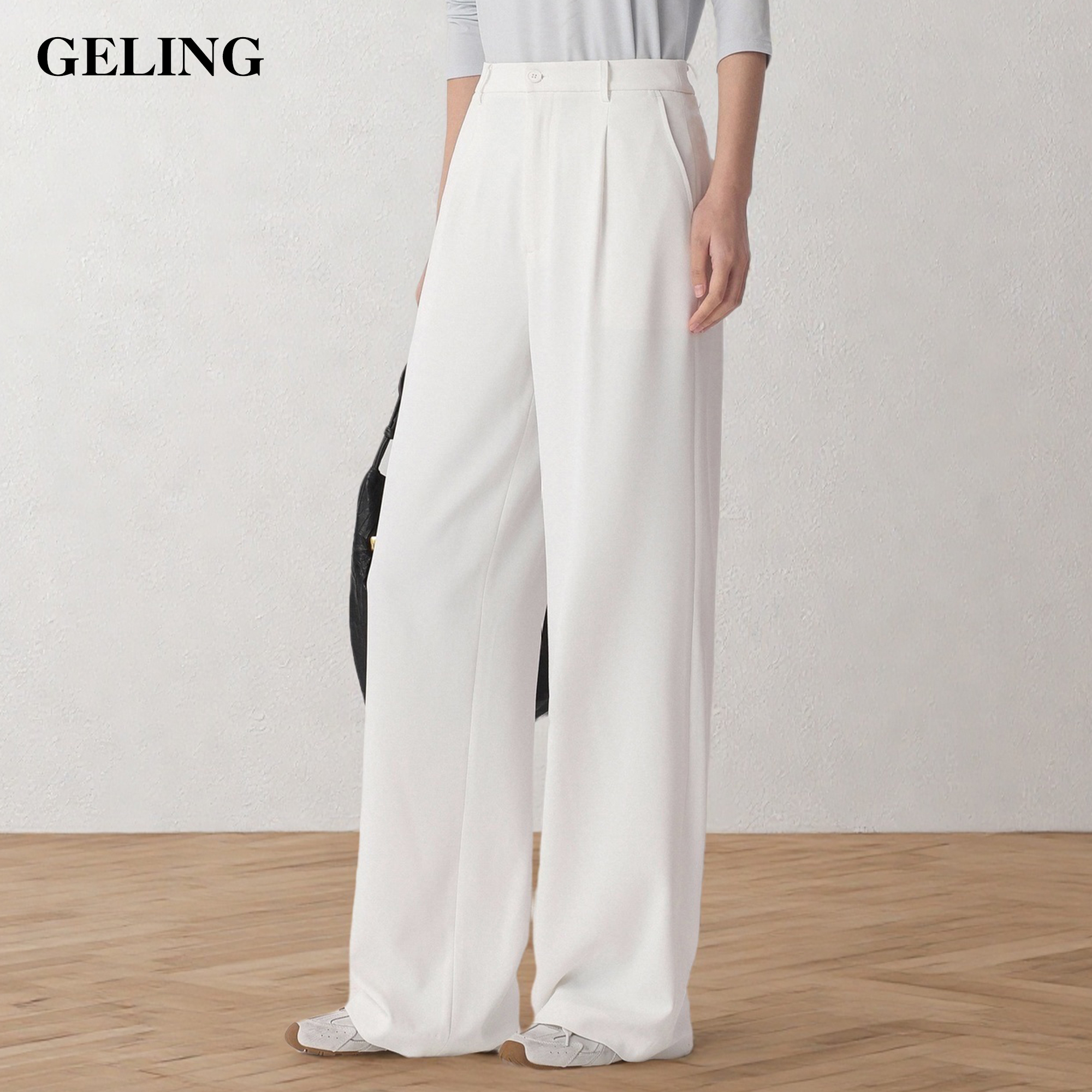 GELING/歌&玲夏季显瘦白色休闲直筒长裤薄款垂感阔腿裤G505ZC48K