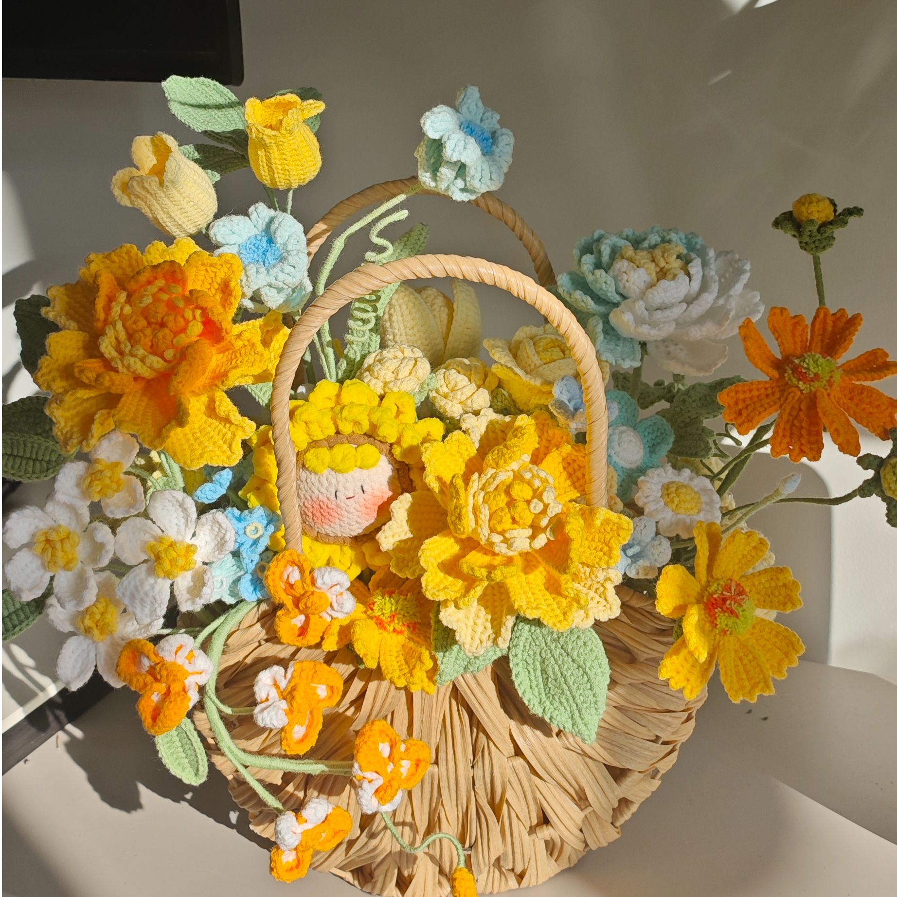 【织韵系列】晴阳沁蓝原创手工花篮走心礼物送女友送闺蜜中秋国庆