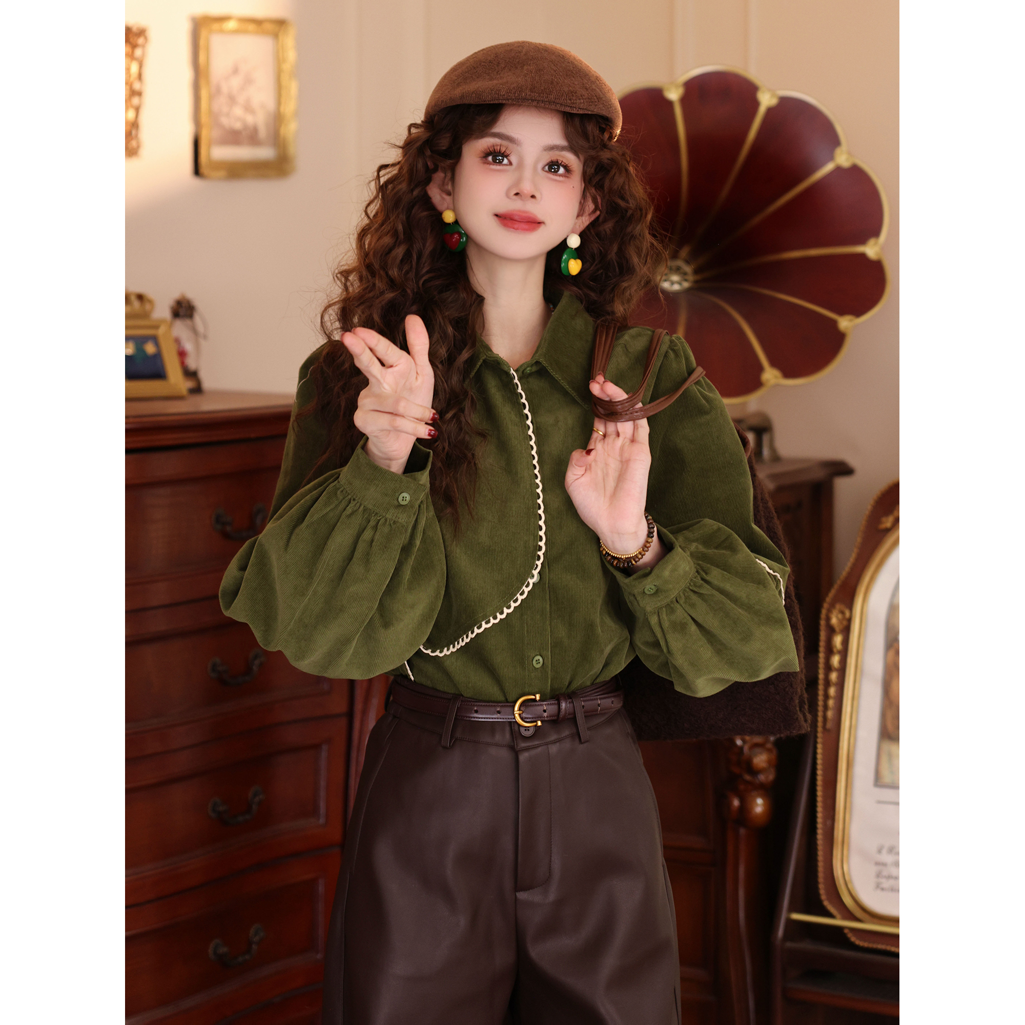 陈大器【蕉叶承露】复古港风设计感长袖百搭宽松上衣衬衫JH5749273