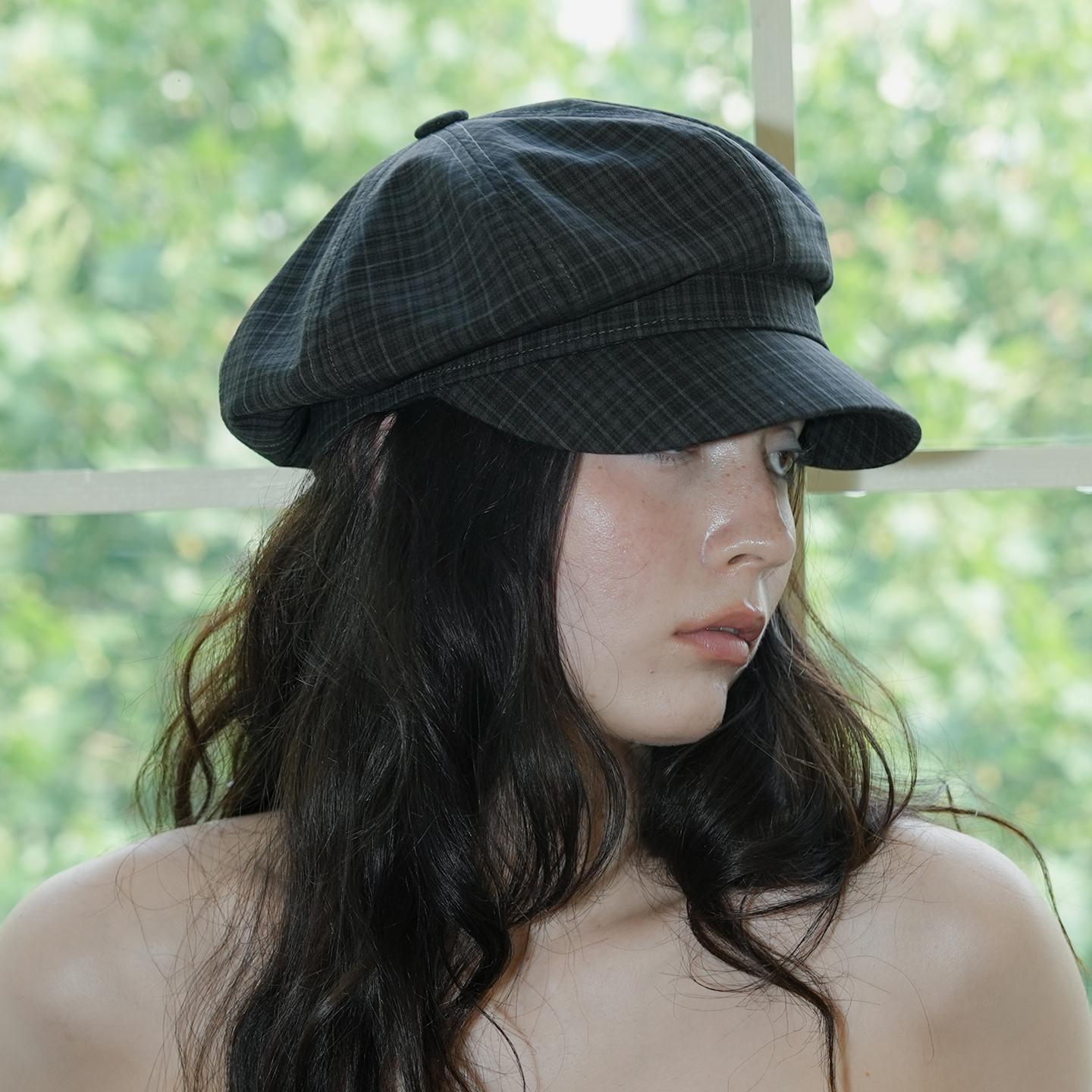 JOJOKUR蓝黑细格羊毛报童帽 早秋新品小众高级感通勤贝雷帽显脸小