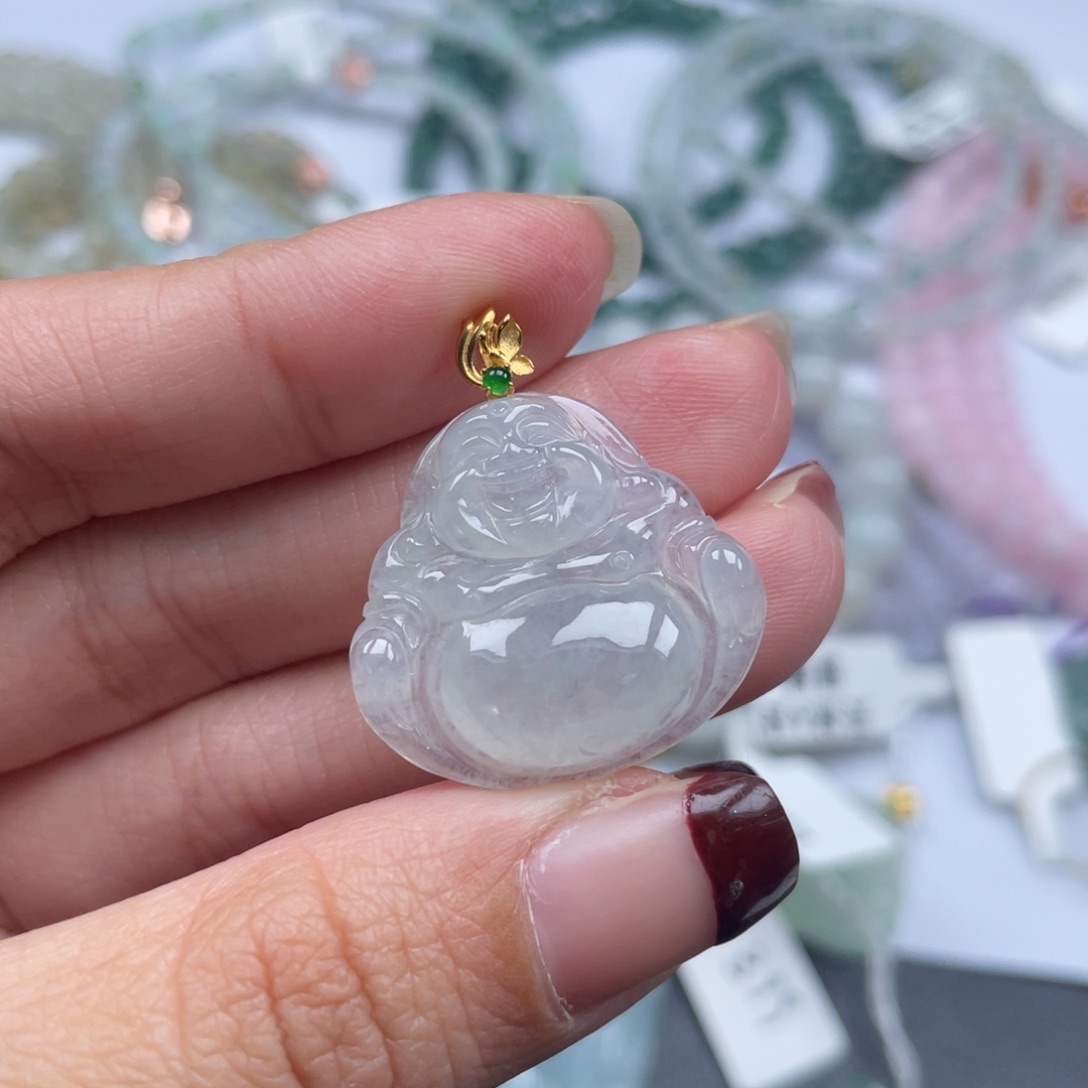 翡翠颈饰18K金镶嵌纯天然a货缅甸翡翠包邮