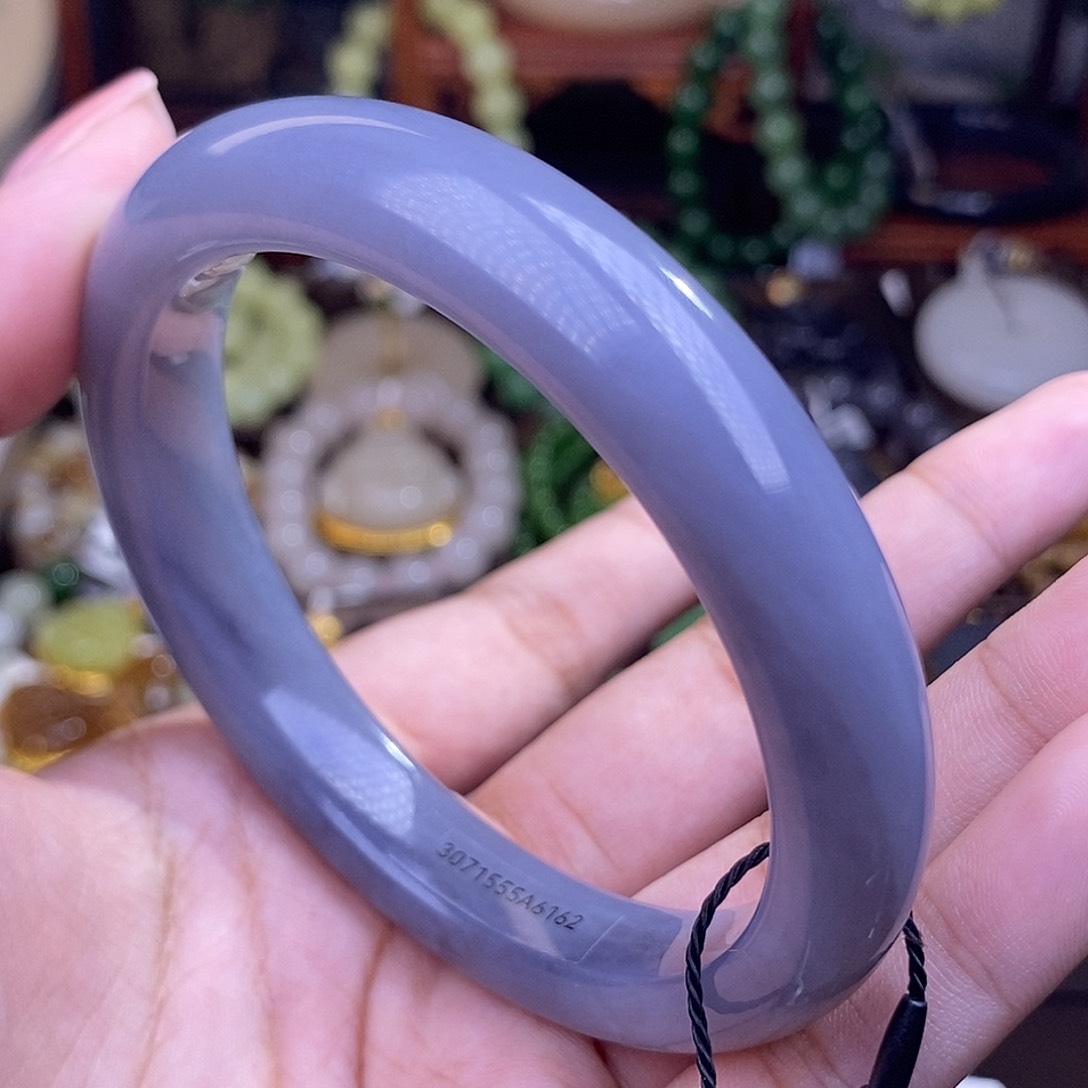 和田玉清货价浓烟紫脂膏手镯61.7未镶嵌