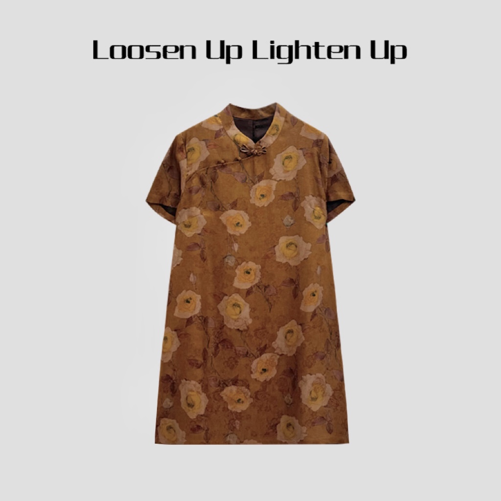 Loosen Up【人间富贵花】非遗重缎香云纱松弛显贵斜襟短袖连衣裙