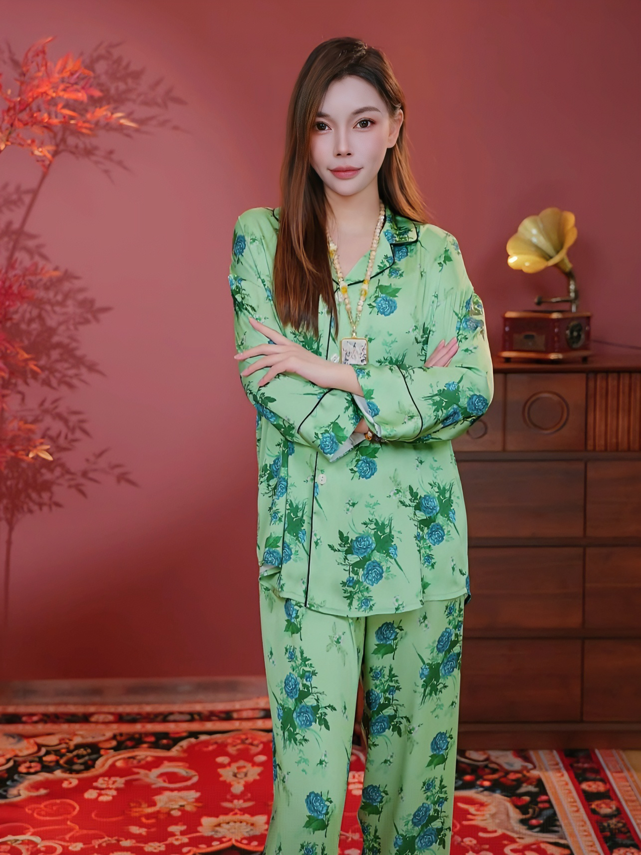 2025年新款春秋设计休闲长袖时尚轻奢家居睡衣两件套女士BLZ