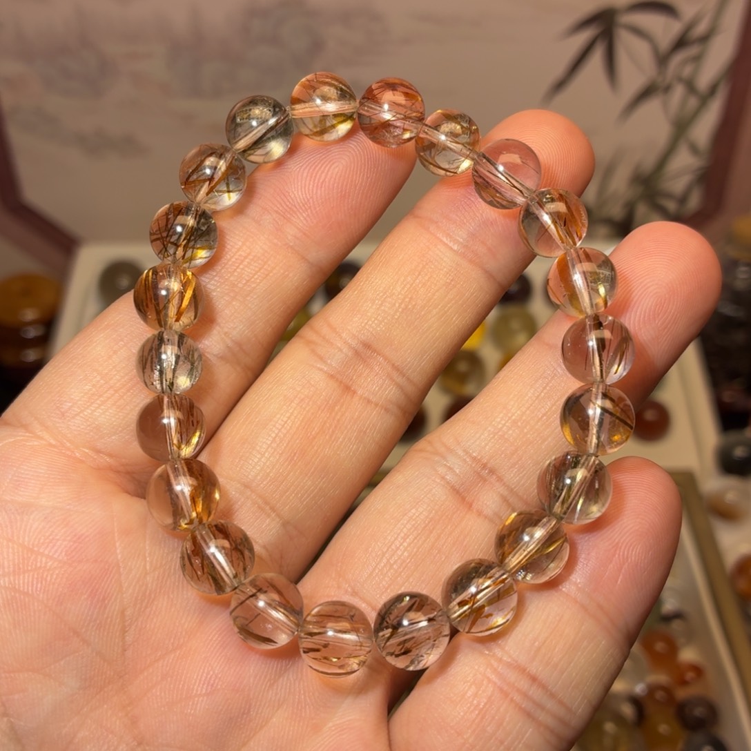 水晶手串未镶嵌8mm+黑金超七单圈多样性发货