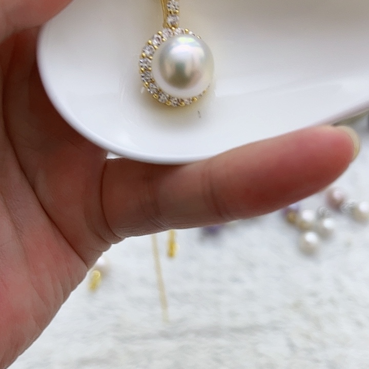 合金白珠金色太阳花万能扣吊坠淡水珍珠