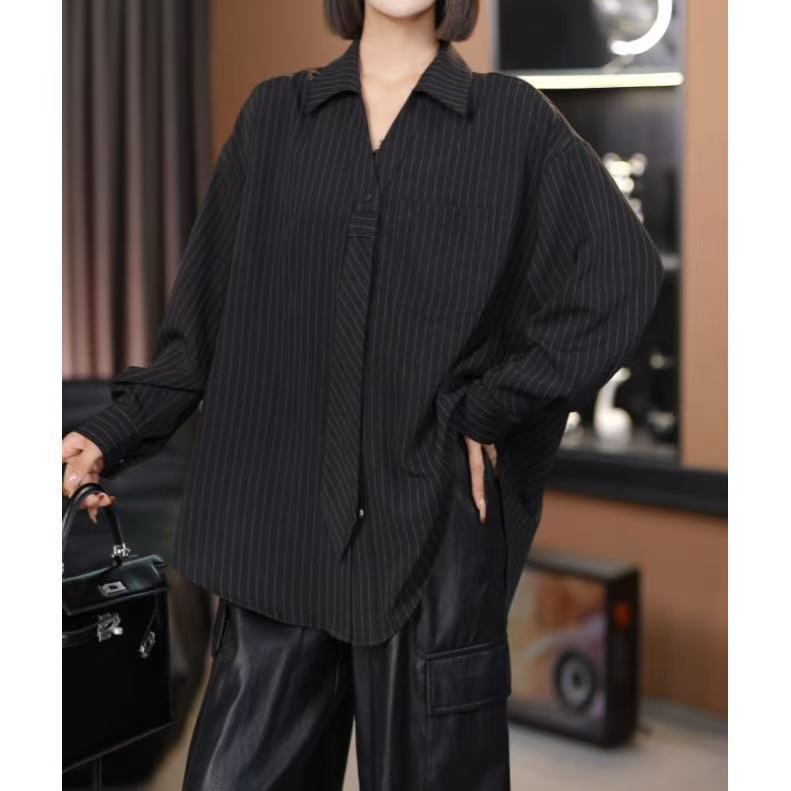 JUDIAN-【灰调航线】秋季新款时尚条纹宽松显瘦高级感衬衫8jd00046