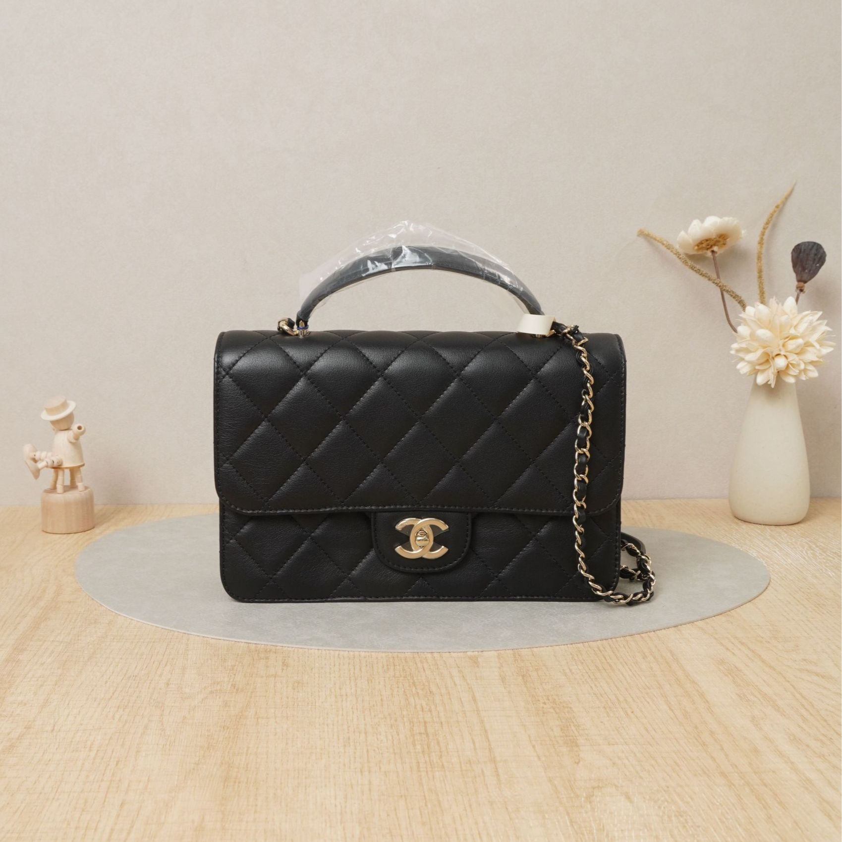 95新 Chanel/香奈儿 cocolandy中号黑金牛皮芯片款/DS041106