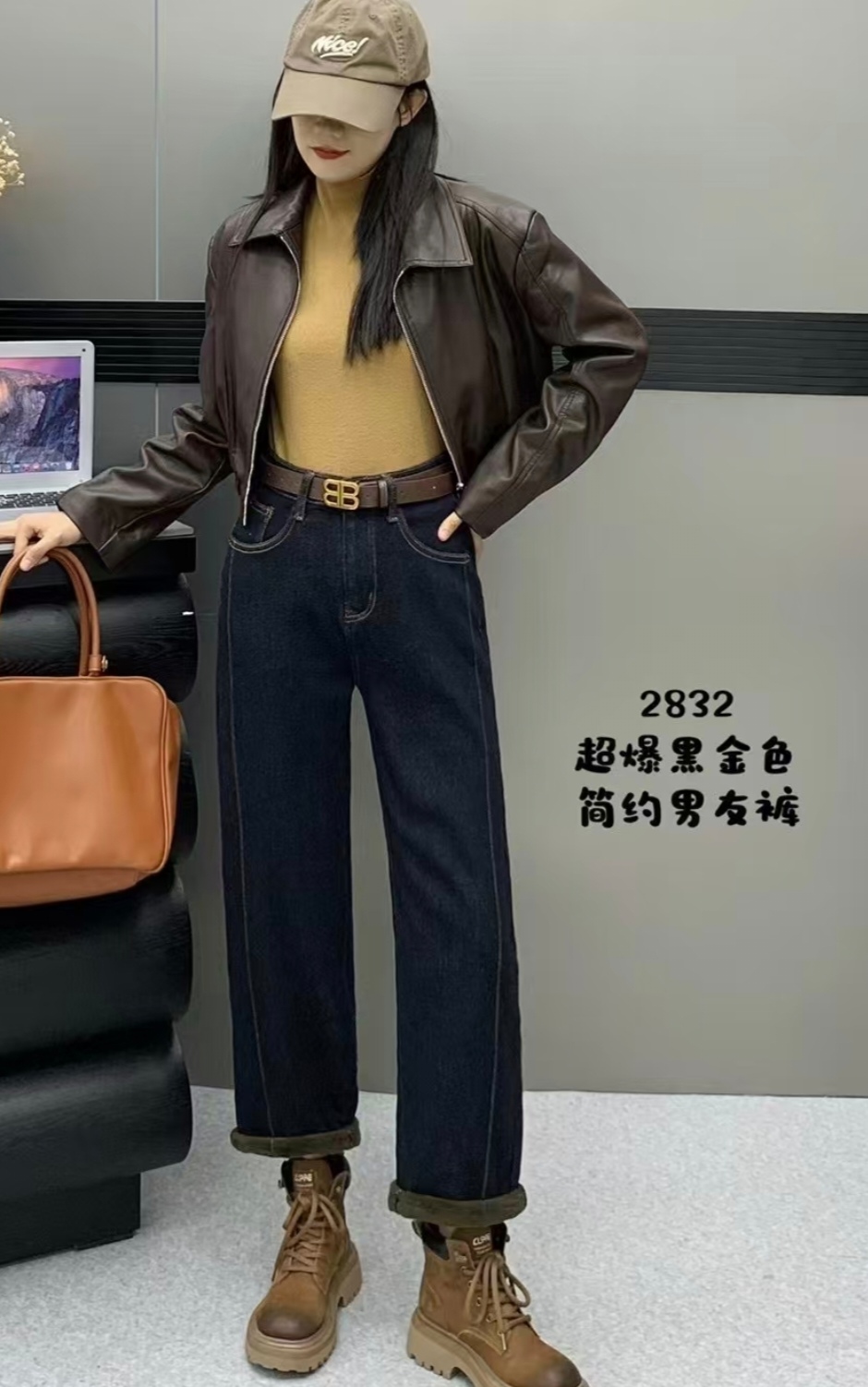 加绒直筒牛仔裤秋冬显瘦高腰九分裤百搭时尚女裤