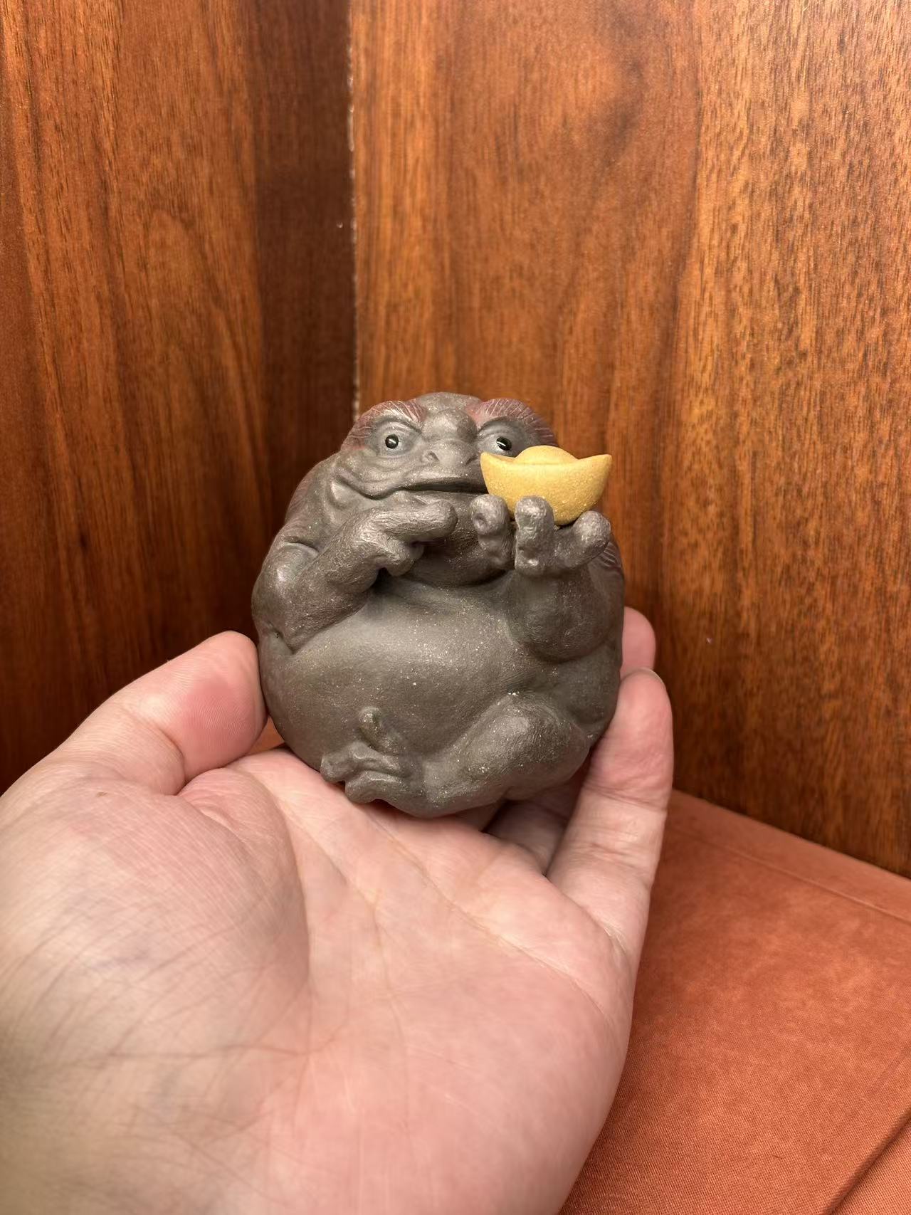 宜兴紫砂原矿青灰段点石成金茶宠摆件长6宽7高7