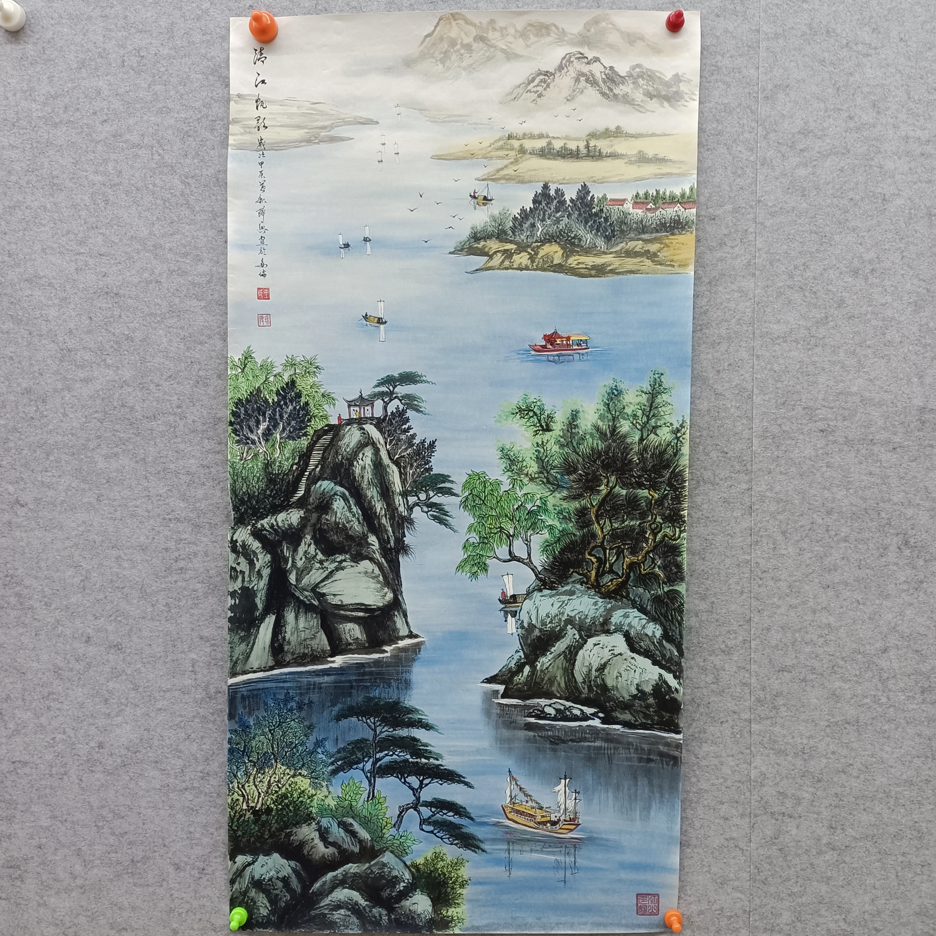 王老师纯手绘国画重彩山水画100-50