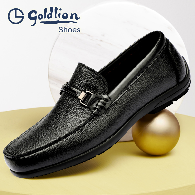 Goldlion/金利来男鞋真皮豆豆鞋男士商务休闲皮鞋套脚软皮乐福鞋