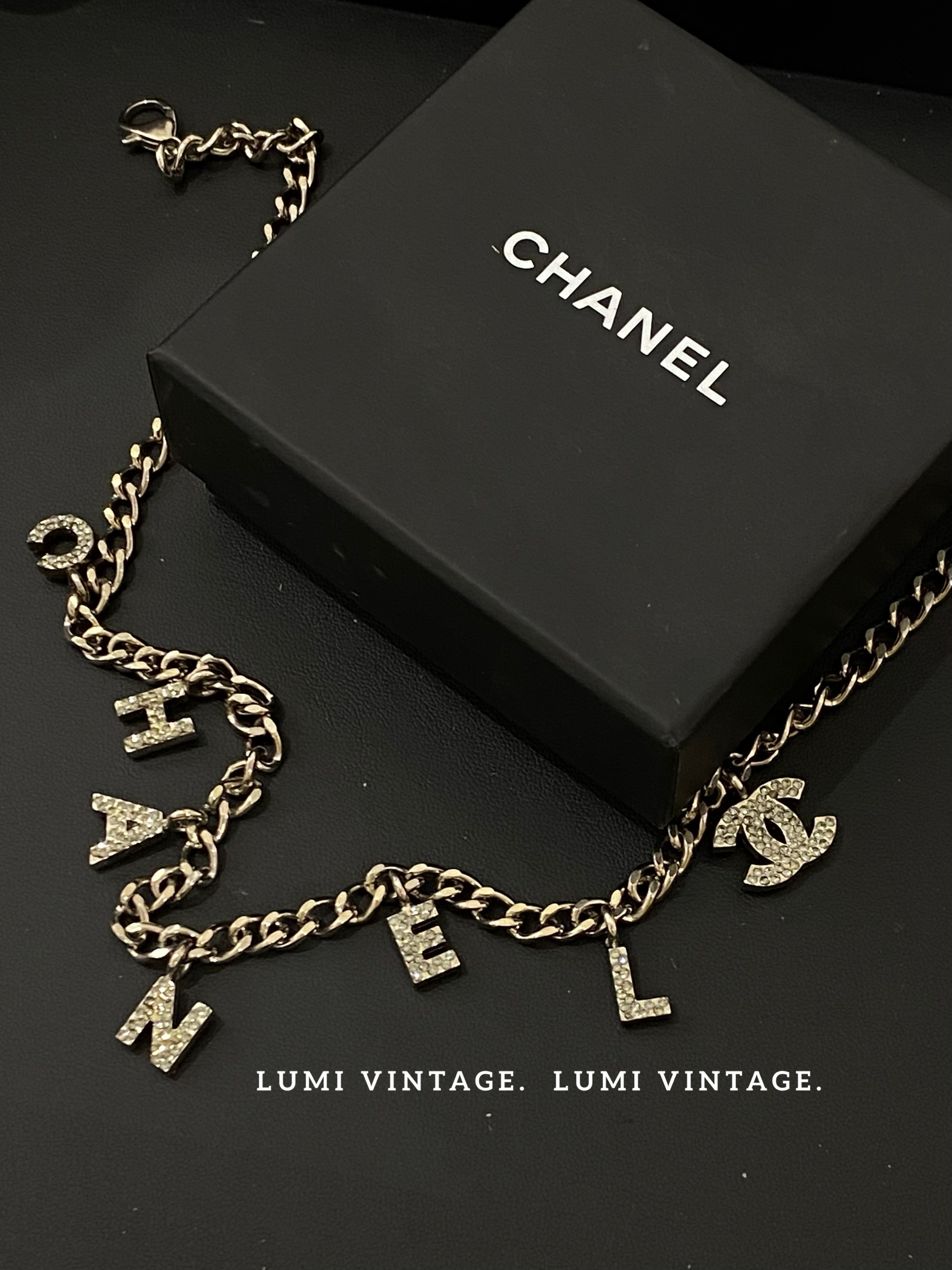 95新 Chanel/香奈儿 银色满钻logo项链68020330
