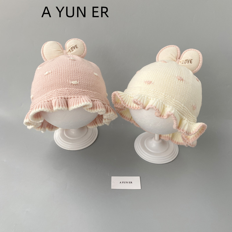 婴儿帽子秋冬季小月龄女童公主针织帽冬天女孩宝宝保暖加厚毛线帽