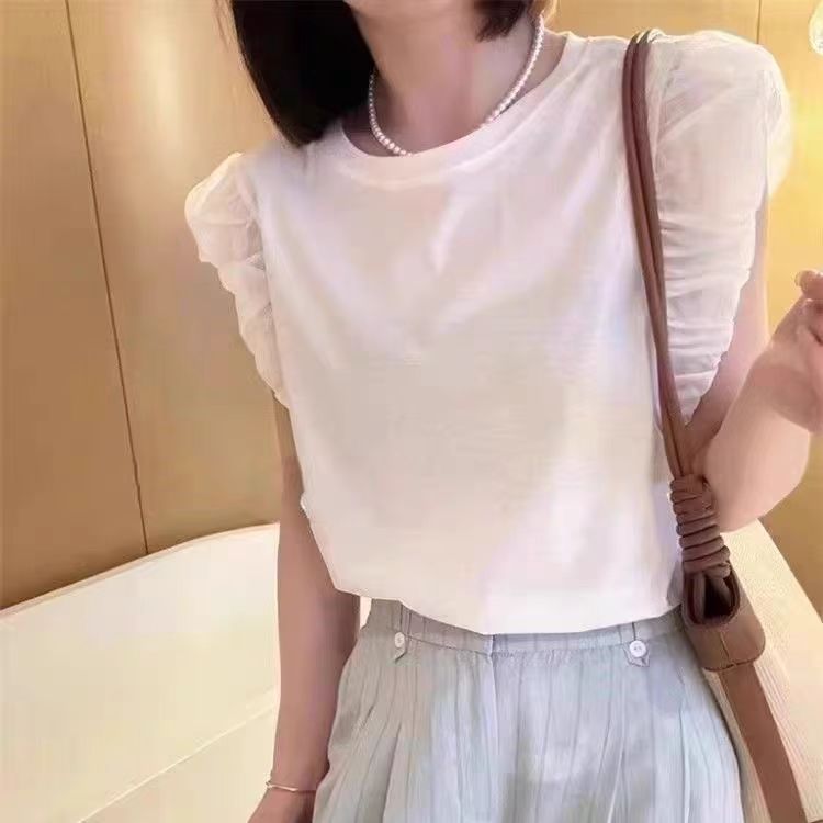 2523大码女装夏季新款泡泡袖坎袖