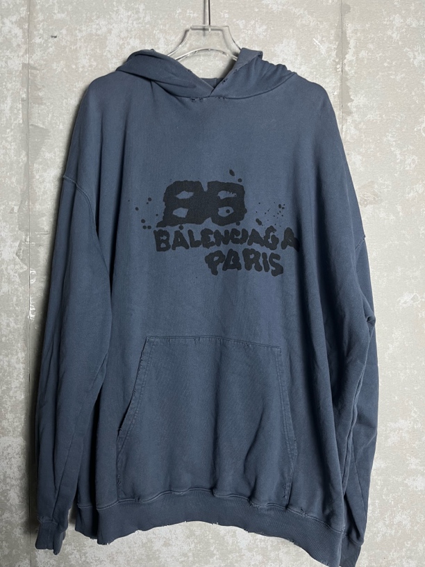 未使用 Balenciaga/巴黎世家 S*1/泼墨Logo做旧破坏卫衣/06499/JP