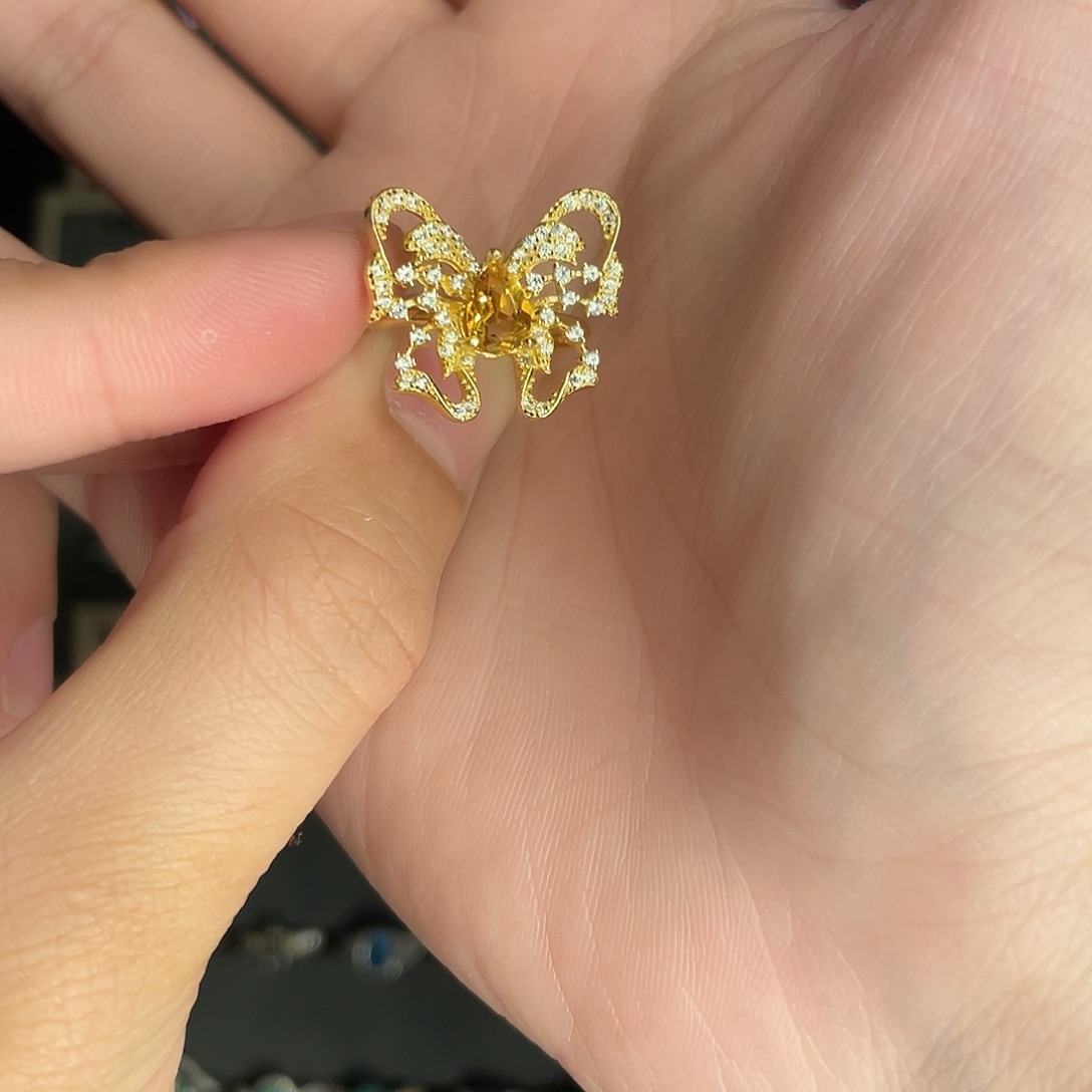 黄晶戒指银S925镶嵌天然