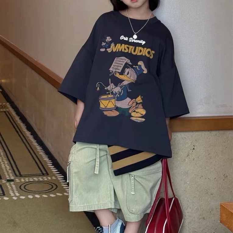 【杨少华童装】夏季韩版唐老鸭卡通印花儿童百搭短袖T恤9976