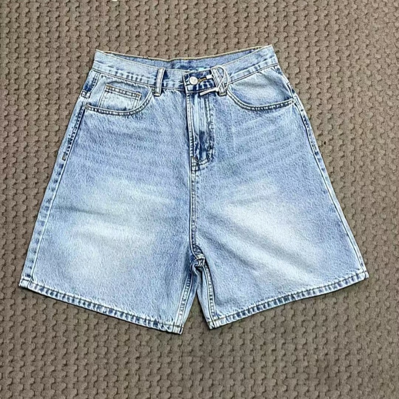 潮牌牛仔短裤男士夏季宽松直筒中裤美式高街复古水洗五分裤子